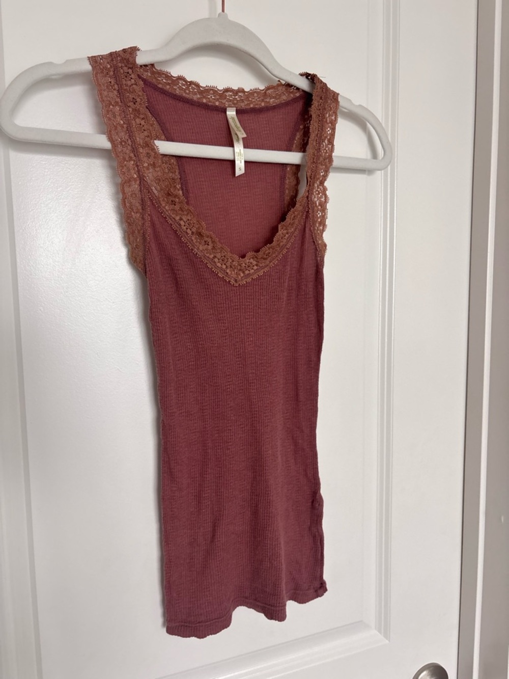 Vintage Aeropostale y2k 2000s Lace Trim Ribbed Tank Mauve Pink Small Coquette